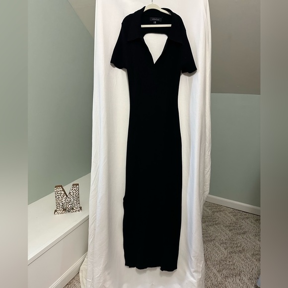 Abbeline Black Open Back Ribbed Knit Collard Dress Size Medium - Picture 2 of 10